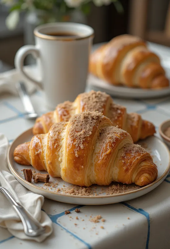 Croissant de canela recién horneado