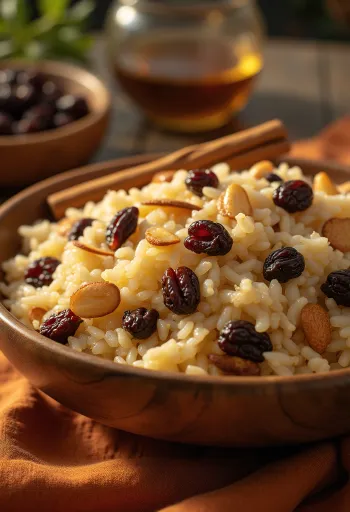 Arroz con canela y pasas servido