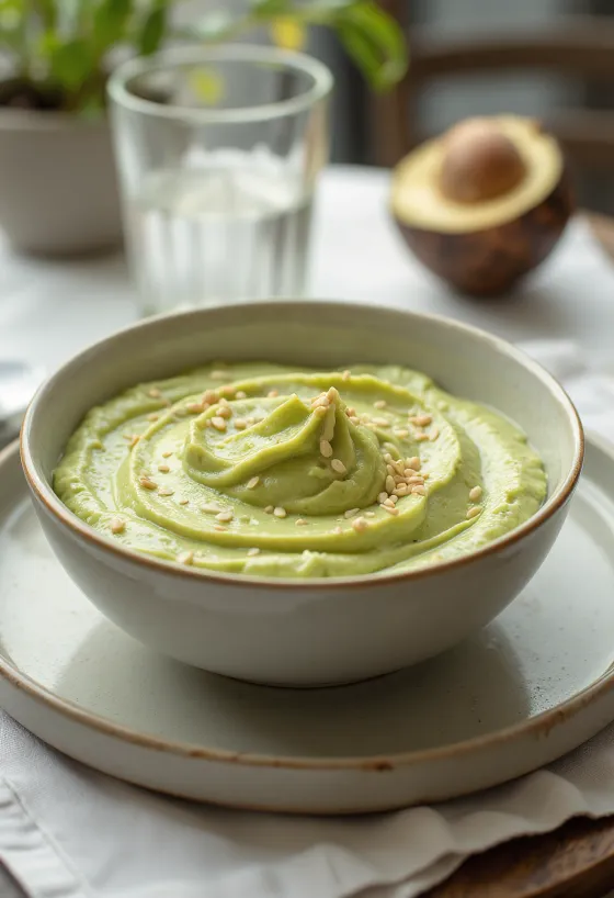 Salsa de aguacate con ajonjolí servida