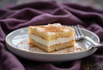 Pastel de Tres Leches con canela, rebanadas de pastel cremoso con canela servidas