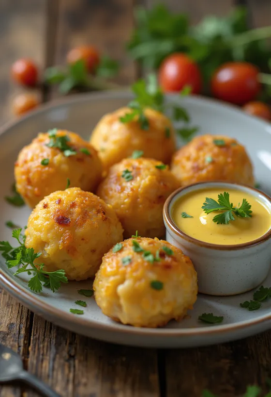 Acarajé con salsa de mostaza, bolitas de frijol carita con salsa de mostaza y cilantro