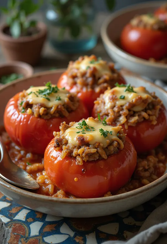 Jitomates rellenos con hierbas frescas y queso espolvoreado