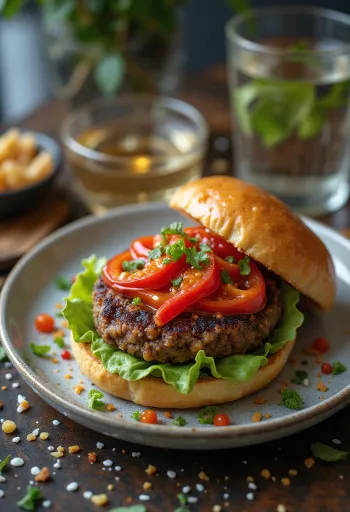 Hamburguesa vegana con chile y verduras frescas