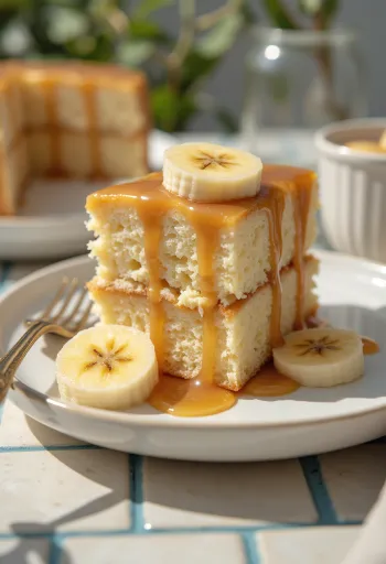 Pastel de plátano y caramelo servido