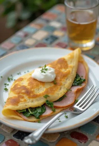 Crepa salada francesa recién hecha rellena de jamón y queso