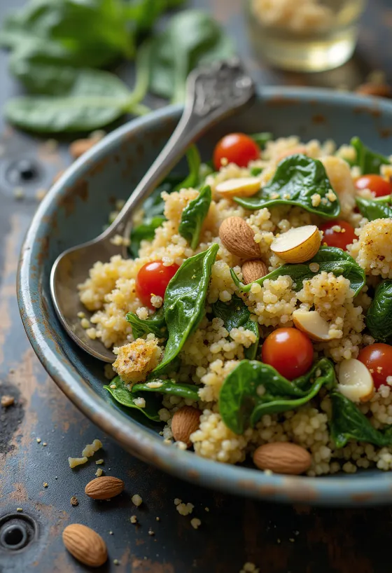 Ensalada de quinoa al ajo con espinacas
