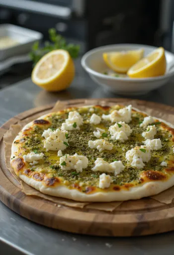 Pizza Zaatar con masa crujiente y queso