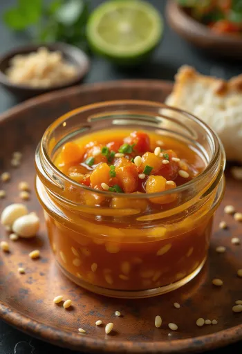 Salsa de chile y limón con ajonjolí servida