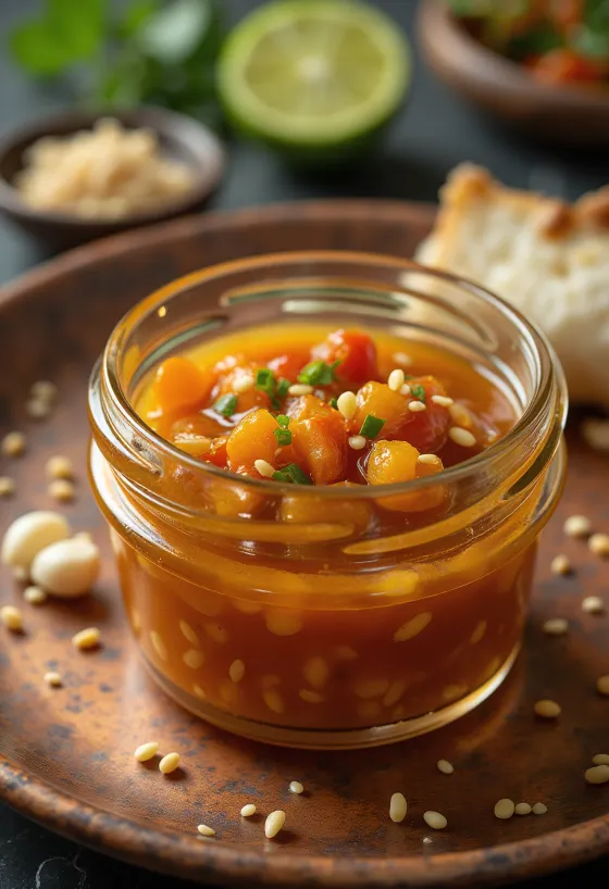 Salsa de chile y limón con ajonjolí servida