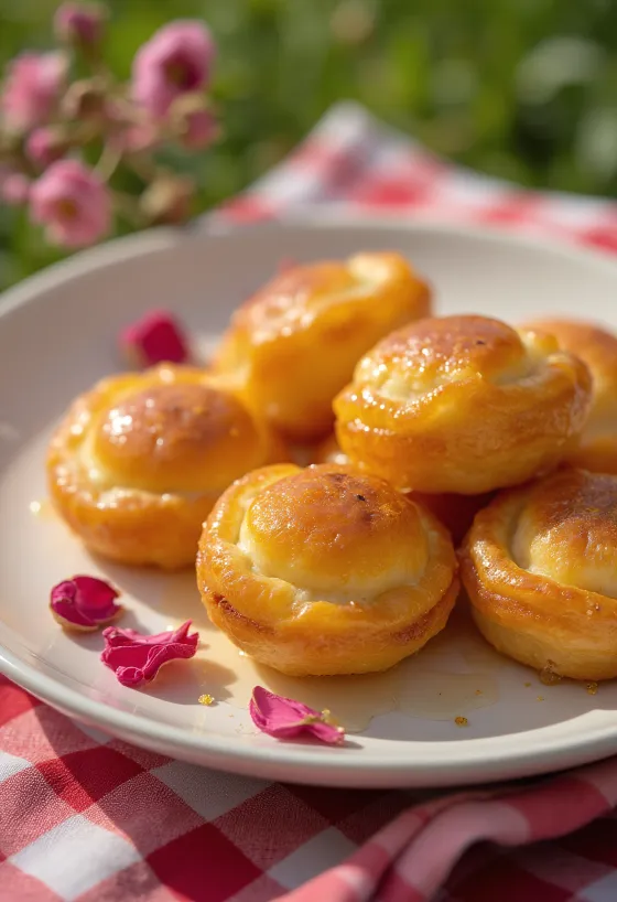 Tulumba con agua de rosas, pasteles frescos y dulces servidos