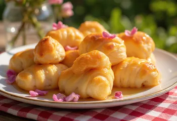 Tulumba con agua de rosas, pasteles frescos y dulces servidos