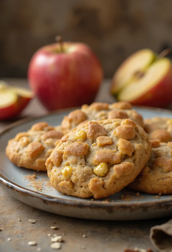 Galletas de avena y manzana doradas espolvoreadas con azúcar glass