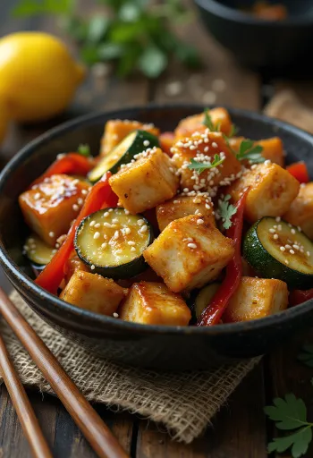 Tofu frito al ajo en wok