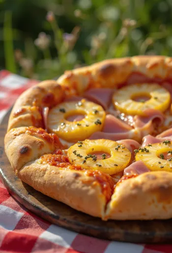 Pizza Hawaiana clásica con piña y jamón