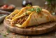 Pide horneado con abundante cebolla caramelizada y carne