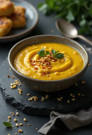 Salsa de curry con ajonjolí servida