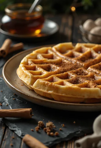 Waffle festivo de canela y miel servido