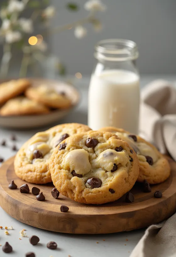 Galletas de chispas de chocolate recién horneadas con bordes crujientes e interior suave