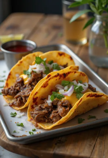 Tacos de birria de borrego, carne especiada en tortilla