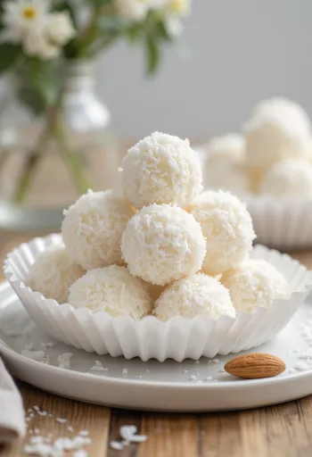 Bolitas Raffaello caseras revolcadas en coco rallado