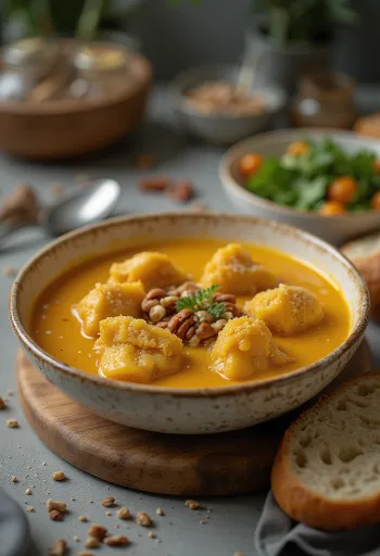 Ají de Gallina con nuez pecana, rico platillo de pollo peruano con salsa cremosa, cilantro fresco y nueces