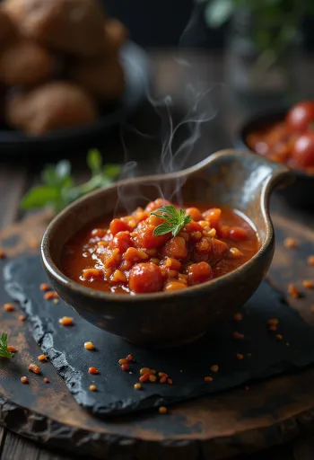 Salsa de jitomate con chile servida