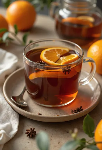 Té de naranja con especias servido en vaso