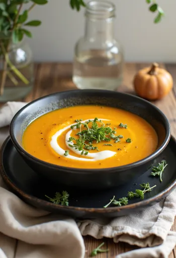 Crema de camote al estragón servida