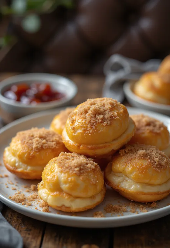 Æbleskiver espolvoreado con azúcar y canela, servido fresco