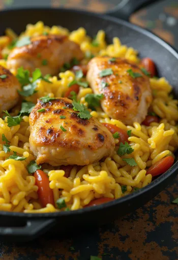 Arroz con Pollo, pollo especiado con arroz servido con cilantro