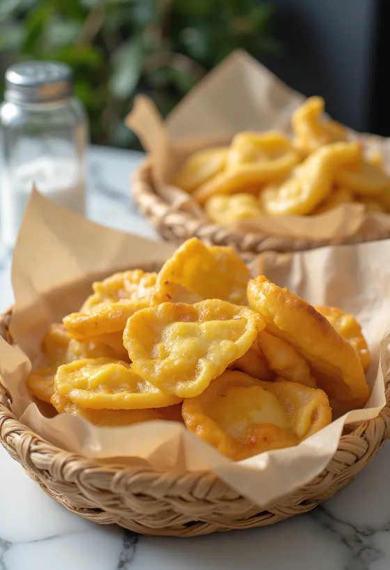 Lángos frito dorado, con crema ácida y queso rallado encima