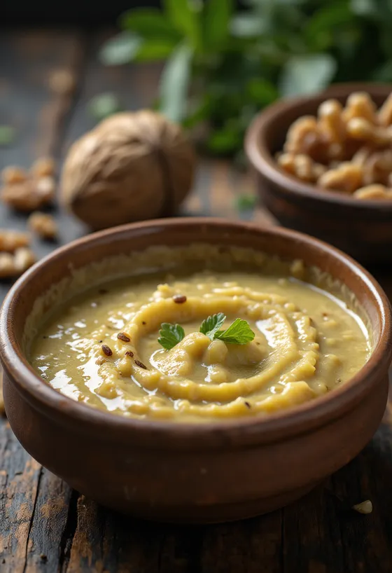 Pesto cremoso de nuez servido
