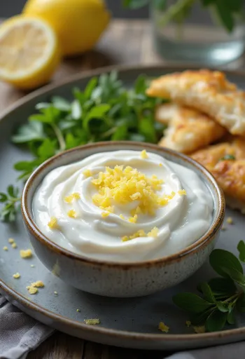 Salsa de crema y limón servida