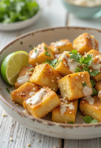 Tofu especiado con limón y tahini