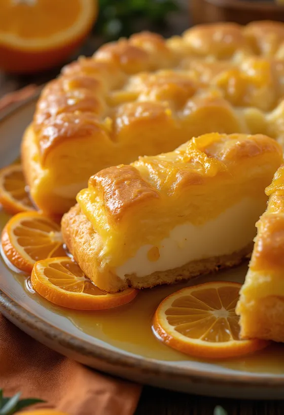 Galaktoboureko con jarabe de naranja, masa filo y relleno de sémola