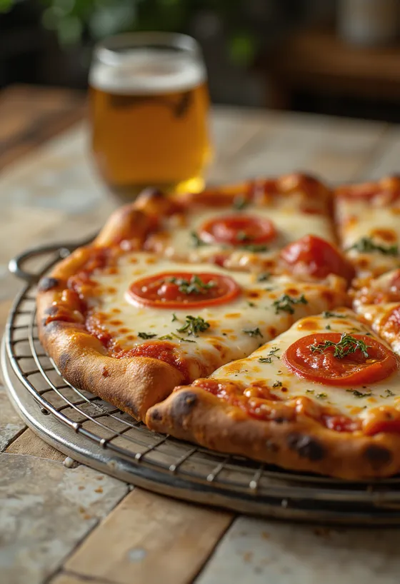 Pizza estilo New York con masa delgada y rebanadas grandes