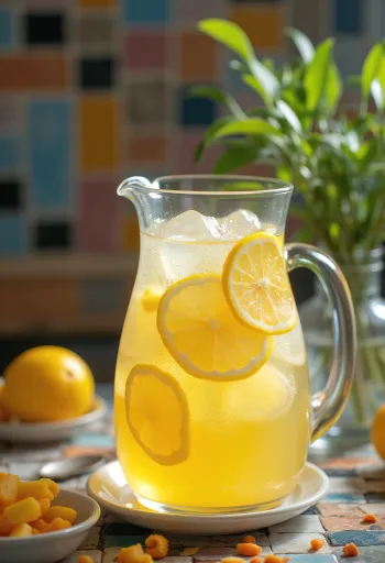 Yuja Hwachae bebida cítrica coreana servida con cubos de hielo y menta