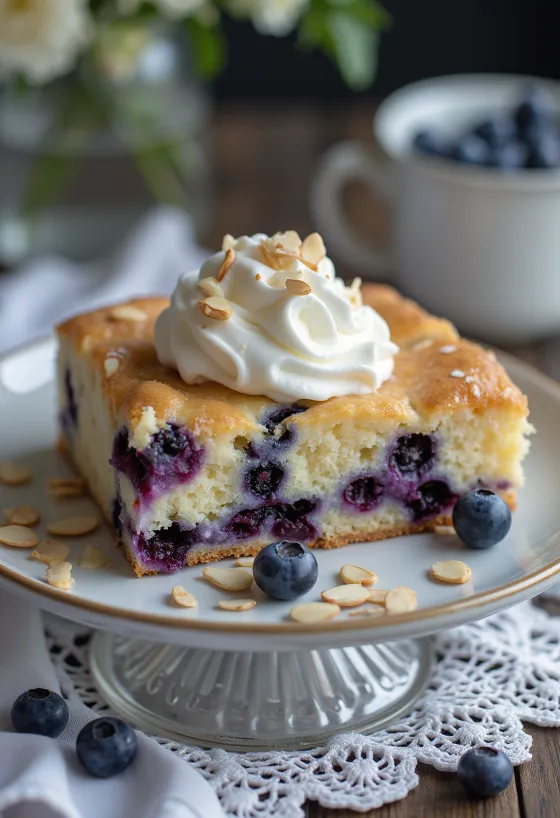 Pastel de almendra y arándanos decorado con frutas