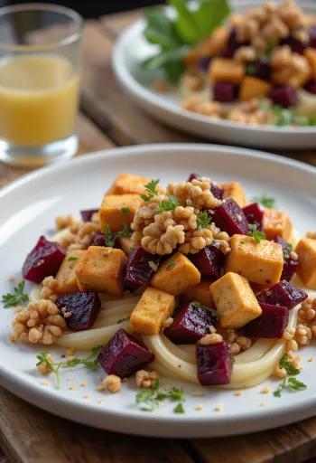 Ensalada de tofu especiado con betabel