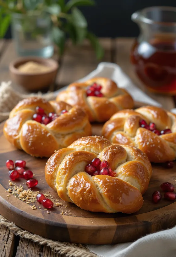 Pretzel dulce con granada servido