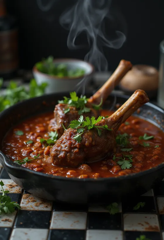 Chamorro de cordero servido con salsa harissa