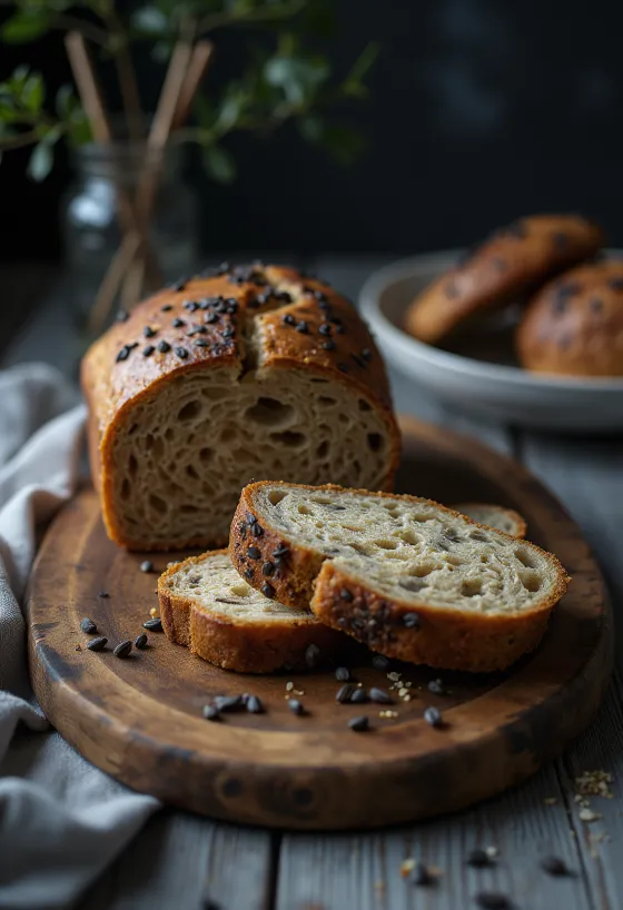 Pan de centeno con alcaravea recién horneado