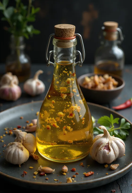 Salsa picante de ajo servida