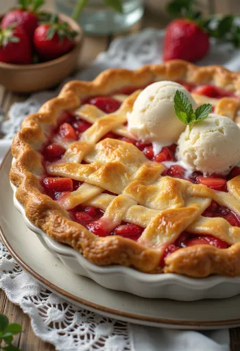 Pay de fresa con masa dorada y fresas frescas