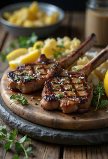 Costillas de cordero al grill servidas con romero y limón