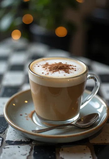 Café con leche espumoso servido en taza