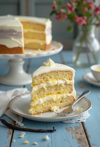 Pastel de crema de vainilla servido