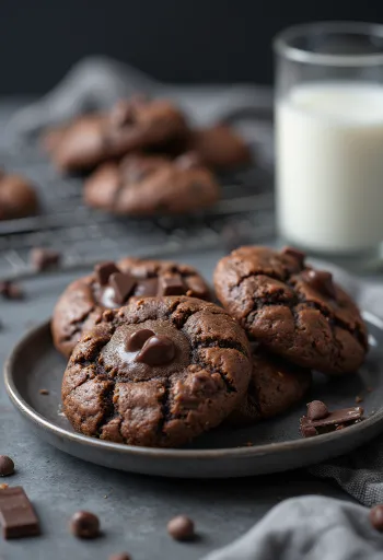 Galleta de chocolate rica con chocolate derretido y espolvoreada con azúcar glass