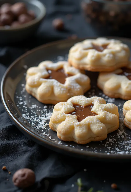 Galletas linzer de castaña servidas en un plato