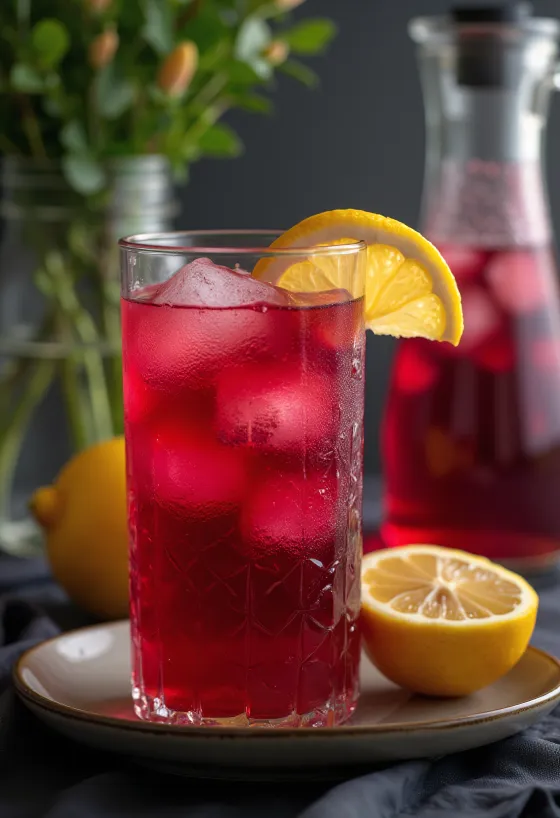 Limonada de jamaica servida en un vaso